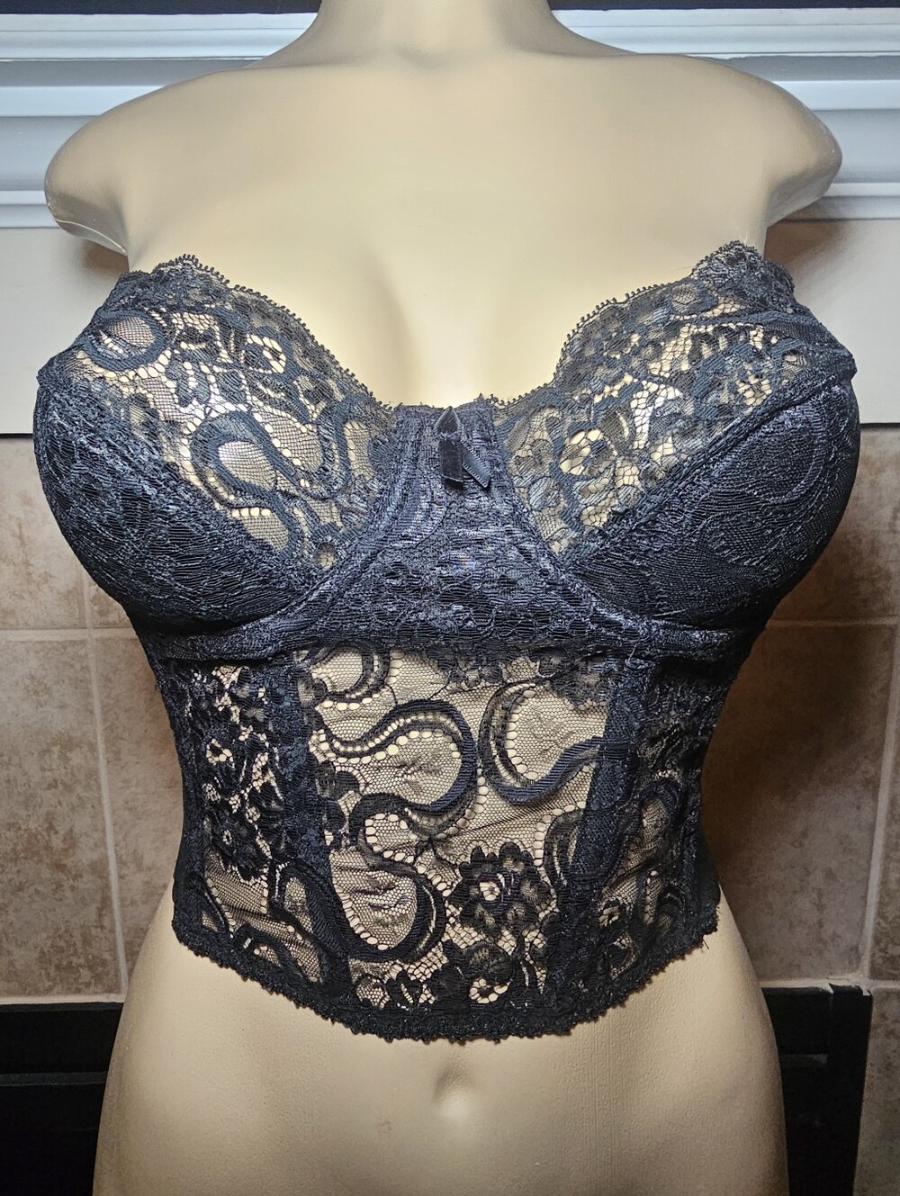 Vintage Fleur de Lace By Smoothie Black Lace Longline Bustier. Mint Condition!